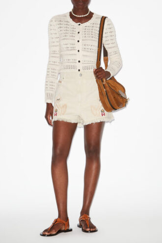 Ajaline kort strikket cardigan med åpent mønster Ajaline kort strikket cardigan med åpent mønster