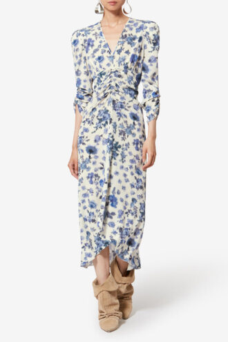 Albini lang kjole i stretch-silke med print