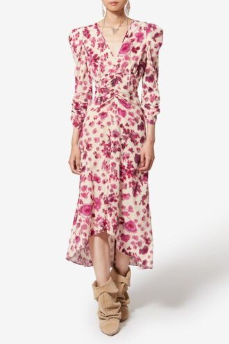 Albini lang kjole i stretch-silke med print