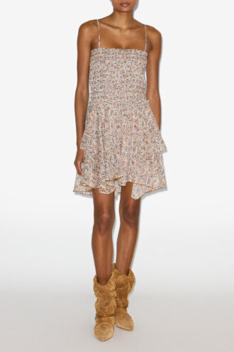 Anka smocked lett bomullskjole med trykk Anka smocked lett bomullskjole med trykk