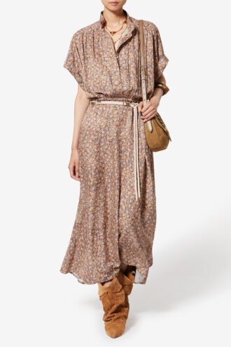 Ansley lang blomstret silkekjole i jacquard