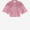 Carmen-bluse i bomullsvoile med trykk og rynker Carmen-bluse i bomullsvoile med trykk og rynker