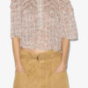 Carmen-bluse i bomullsvoile med trykk og rynker Carmen-bluse i bomullsvoile med trykk og rynker