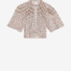 Carmen-bluse i bomullsvoile med trykk og rynker Carmen-bluse i bomullsvoile med trykk og rynker