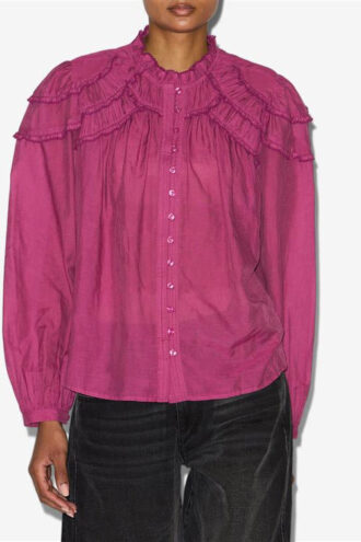 Christa bomullsbluse med rynk
