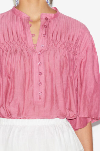 Destiny smockbluse i ensfarget bomullsvoile Destiny smockbluse i ensfarget bomullsvoile
