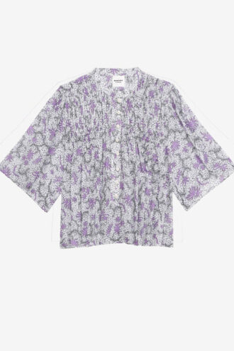Destiny smockbluse i trykt bomullsvoile Destiny smockbluse i trykt bomullsvoile