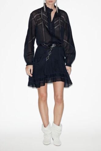 Gaia-bluse i ensfarget bomullsvoile Gaia-bluse i ensfarget bomullsvoile