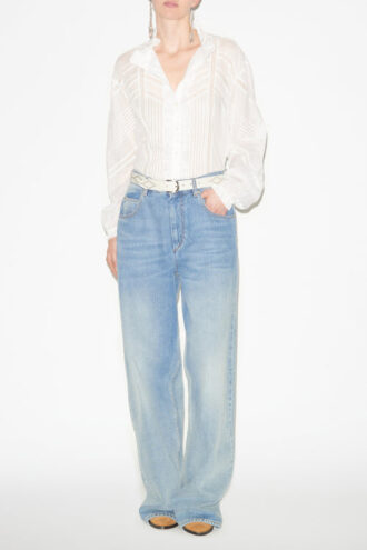 Gaia-bluse i ensfarget bomullsvoile Gaia-bluse i ensfarget bomullsvoile