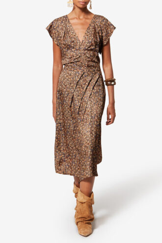 Lonea drapert blomstermønstret silkejacquard-top Lonea drapert blomstermønstret silkejacquard-top