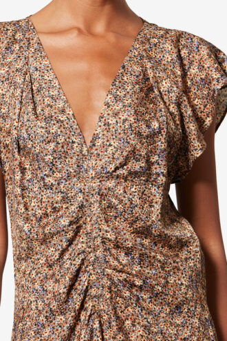 Lonea drapert blomstermønstret silkejacquard-top Lonea drapert blomstermønstret silkejacquard-top