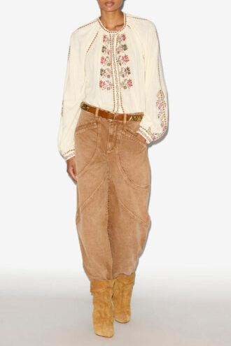 Lynne brodert bluse i gasbind