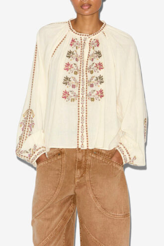 Lynne brodert bluse i gasbind