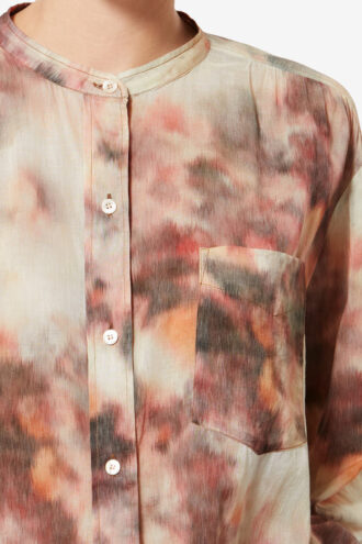 Mexika-bluse i bomullsvoile med trykk