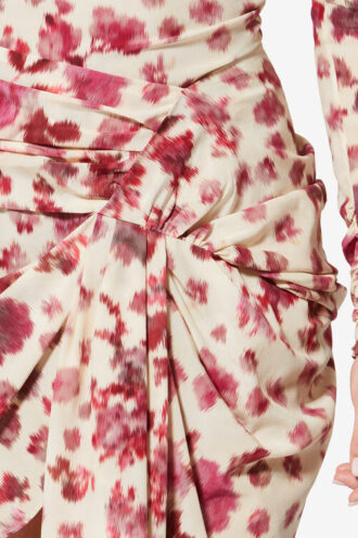 Ovia kort drapert skjørt i stretch-silke med print Ovia kort drapert skjørt i stretch-silke med print