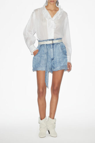 Pamiala Frilly Blouse i ensfarget bomullsvoile