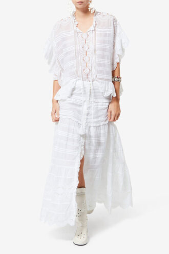 Payton kaftan-stil topp i bomull og blomsterblonder Payton kaftan-stil topp i bomull og blomsterblonder