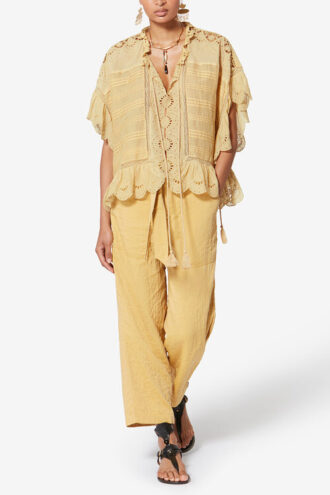 Payton kaftan-stil topp i bomull og blomsterblonder Payton kaftan-stil topp i bomull og blomsterblonder