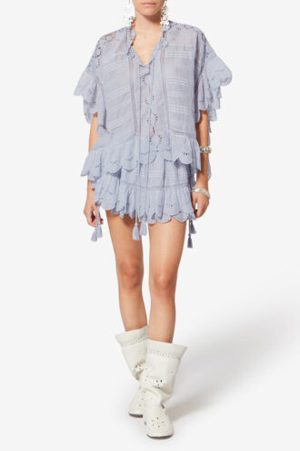 Payton kaftan-stil topp i bomull og blomsterblonder Payton kaftan-stil topp i bomull og blomsterblonder