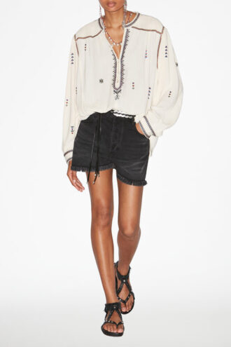 Pelson brodert bluse i gasbind