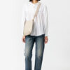 Plalia-bluse i rynket, ensfarget bomullsvoile Plalia-bluse i rynket, ensfarget bomullsvoile