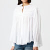 Plalia-bluse i rynket, ensfarget bomullsvoile Plalia-bluse i rynket, ensfarget bomullsvoile