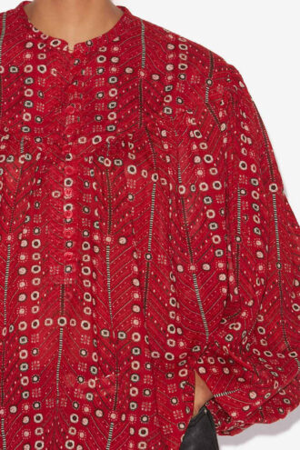 Salika-bluse i bomullsvoile med trykk og rynk Salika-bluse i bomullsvoile med trykk og rynk