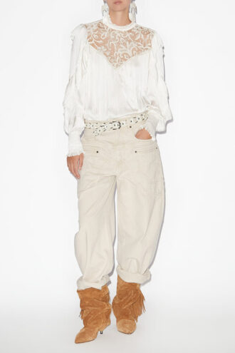Seila flytende bluse med blonder og volanger