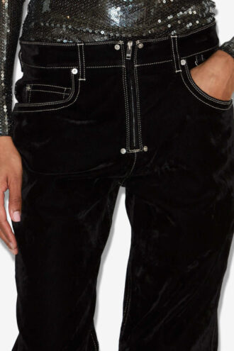 Stelyna Denimjeans med vid ben og fløyelstil
