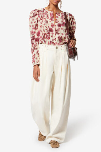 Zarga kort topp i stretch-silke med print