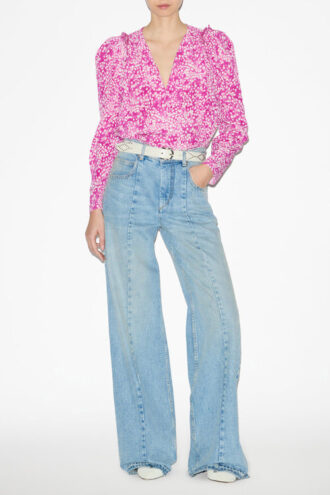 Zarga Plissert bluse i trykt silke